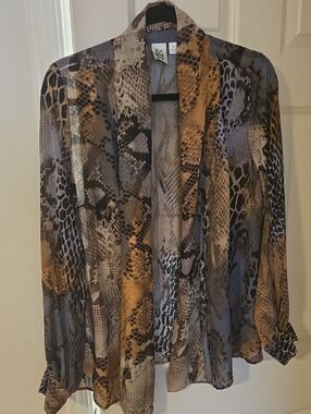 Marc Bouwer Sheer Snake-Print Blouse in Brown, Black & Cream